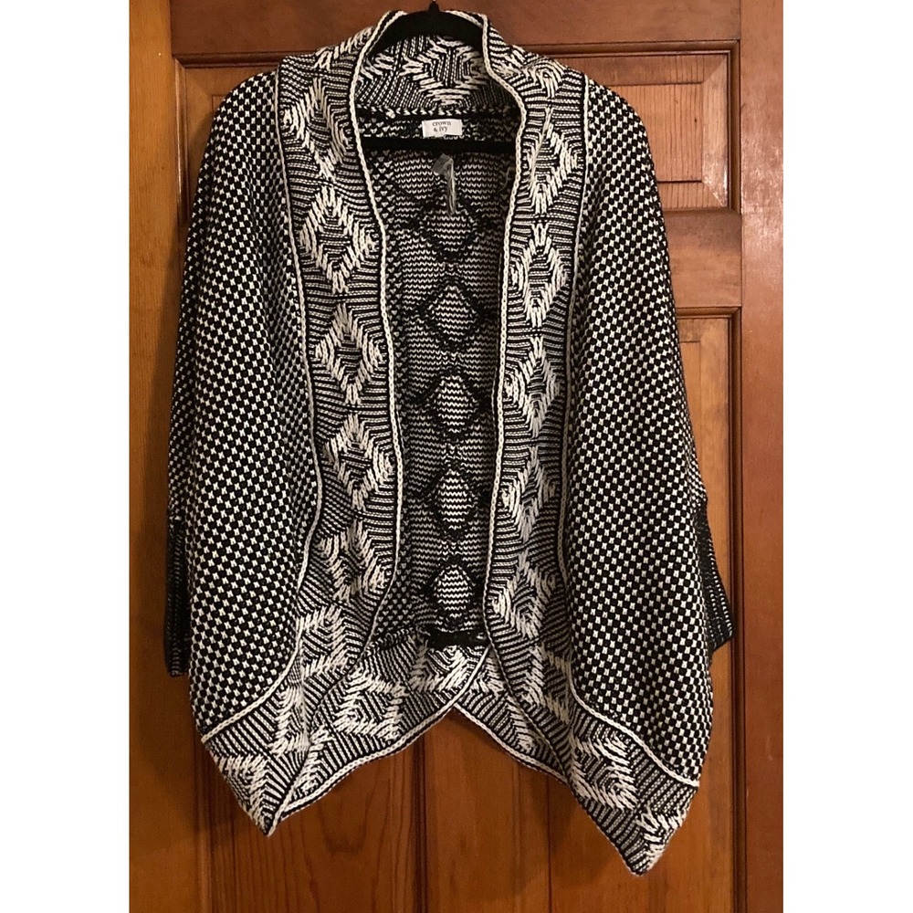 Crown and Ivy Southwestern Womens L Black Geometric Open Front Cardigan Sweater